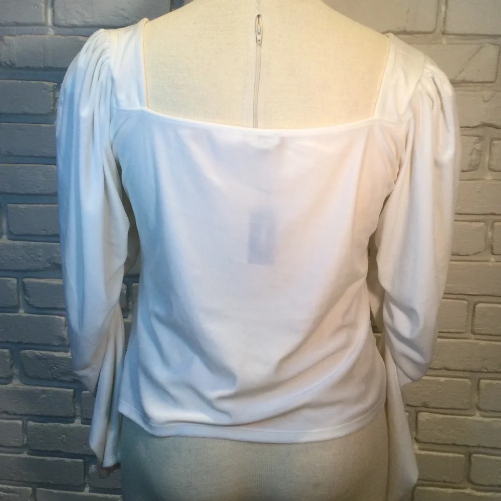 Express size XL White Velour Top Long Puff Shoulder Sleeve Ruched Front NWT - Picture 5 of 6